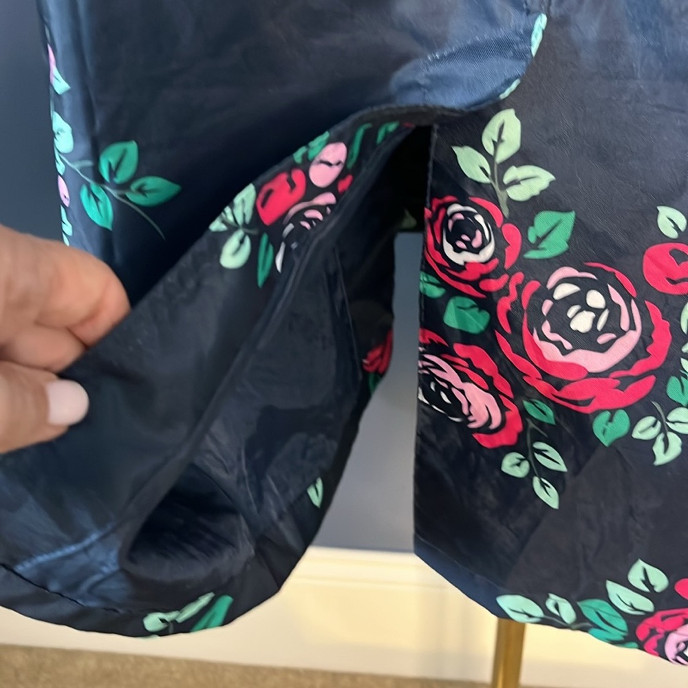 Capelli Raincoat with hood & belt, Ladies Med , darkest navy with floral print - Picture 7 of 16